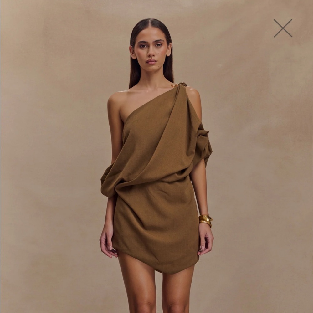 NWT MESHKI Gabriella Draped Mini Dress - Light Brown Marle